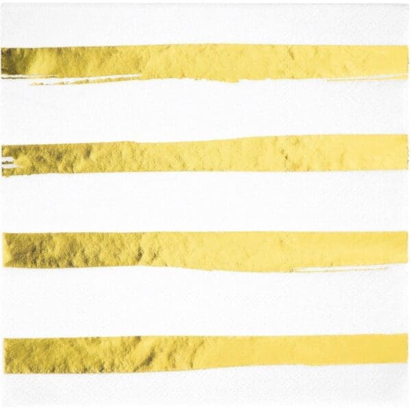 White and Gold Foil Striped Napkins, 16 Pk