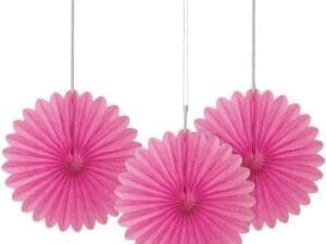 6" Hot Pink Tissue Paper Fan Decorations, 3ct