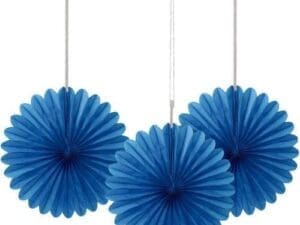 6" Royal Blue Tissue Paper Fan Decorations, 3ct