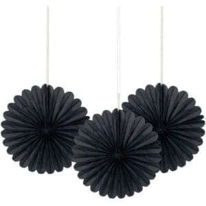 6" Black Tissue Paper Fan Decorations, 3ct