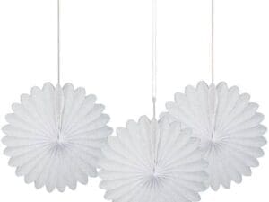 6" White Tissue Paper Fan Decorations, 3ct