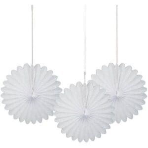 6" White Tissue Paper Fan Decorations, 3ct