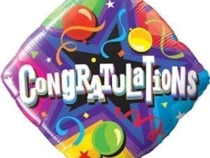 Congratulations Party Time Multicolored Diamond Shape 18" Foil Balloon