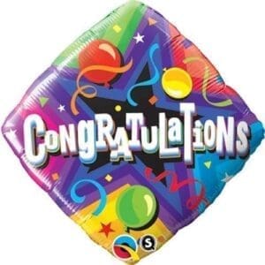 Congratulations Party Time Multicolored Diamond Shape 18" Foil Balloon