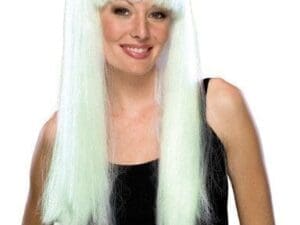 Adult Womens White Glow in the Dark Long Straight Costume Wig
