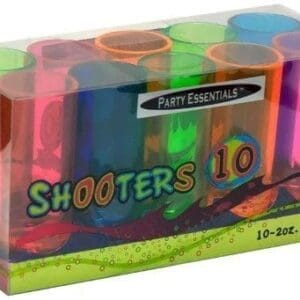 Party Essentials Hard Plastic 2-Ounce Shooter Glasses, Assorted Neon, 10 Count