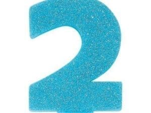 Caribbean Blue #2 Birthday Glitter 3.25" Numeral Candle