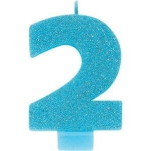 Caribbean Blue #2 Birthday Glitter 3.25" Numeral Candle
