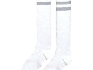 Standard Knee High Socks with Silver Stripes Sports Costume Party Apparel, Silver, Fabric, 19".