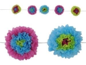 Tissue Flower Garland - Blue Lime Green Purple Case of 12