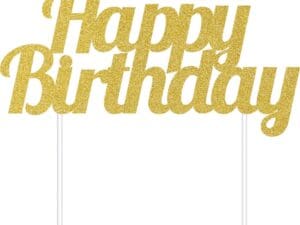 Gold Glitter Happy Birthday Cake Topper