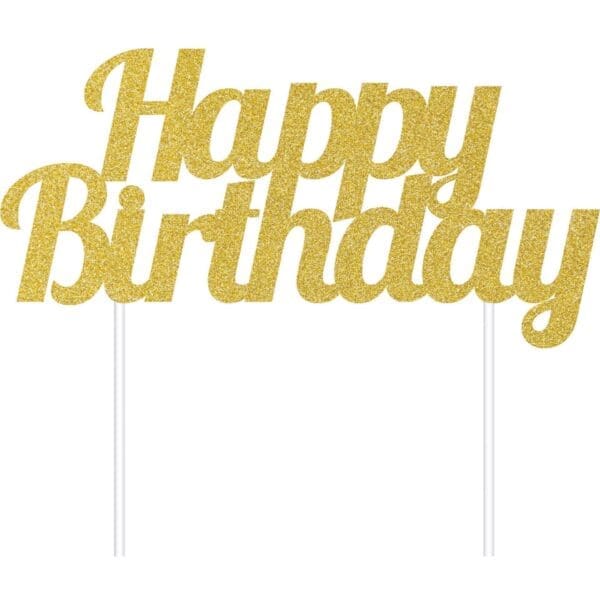 Gold Glitter Happy Birthday Cake Topper