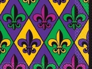 Fleur De Lis Mardi Gras Paper Beverage Napkin