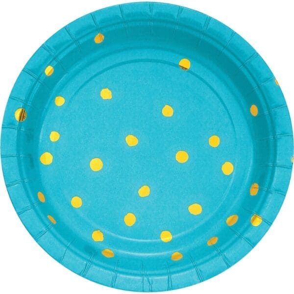 Bermuda  and Gold Foil Dot 7" Dessert Plates - 8ct