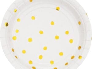 White and Gold Foil Dot Dessert Plates, 8 Pk