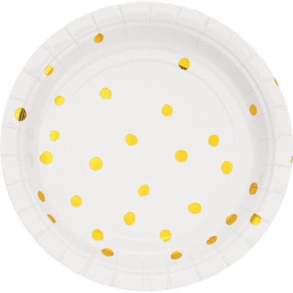 White and Gold Foil Dot Dessert Plates, 8 Pk