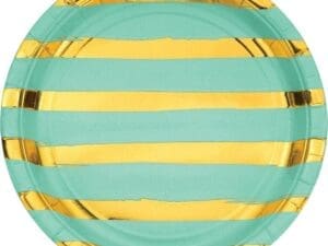 Fresh Mint Green and Gold Foil Striped 9" Paper Plates - 8ct