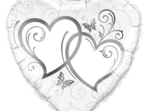 36" Silver Entwined Hearts Balloon