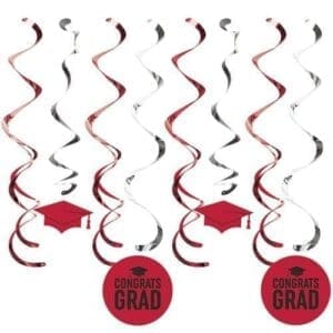 Red Graduation Dizzy Danglers, 8 Pk