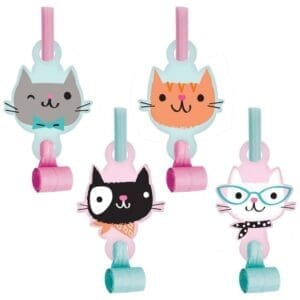 Cat Party Blowers - Set of Eight