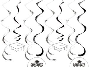 White Graduation Dizzy Danglers, 8 Pk