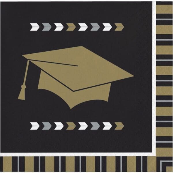 Black and Brown Glitzy Grad Printed Square Beverage Napkin 5" - Image 2