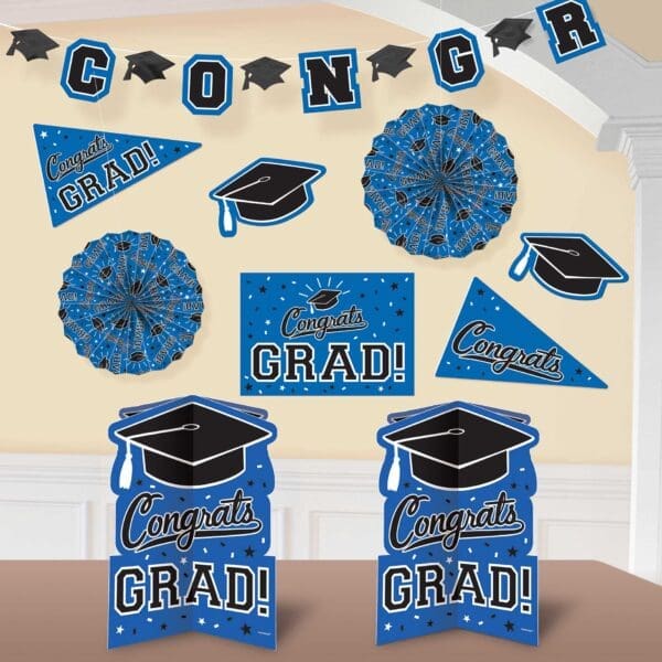 Graduation 10 Piece Room Decorating Kit Blue