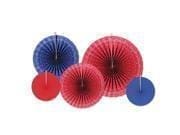 Assorted Bandana Accordion Paper Fans, Blue & Red - Pack of 12