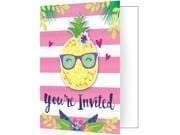 Club Pack of 48 Pink and Yellow Pineapple Rectangular Invitation Foldovers 8.5"