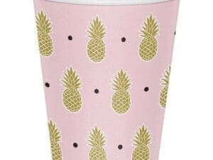Club Pack of 96 Baby Pink and Brown ?Pineapple N Friends" Hot Cold Cups 5.6"