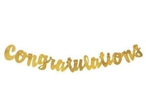 Foil Script Congratulations Banner, 3.5 Ft, Gold, 1ct