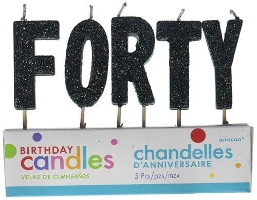 "F-O-R-T-Y" Black Glitter Birthday Candles | Party Supply