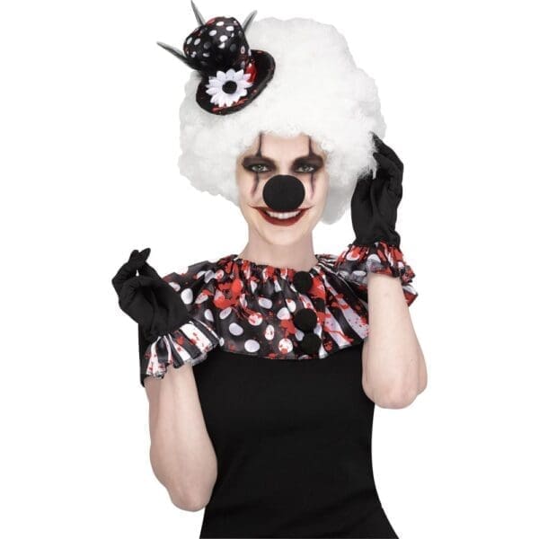 Womens Crazy Twisted Black White Circus Clown Collar Gloves Mini Hat Headband Kit