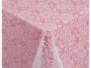 013061 54 X 108 in. Design on Clear Lace Look Table Cover, White