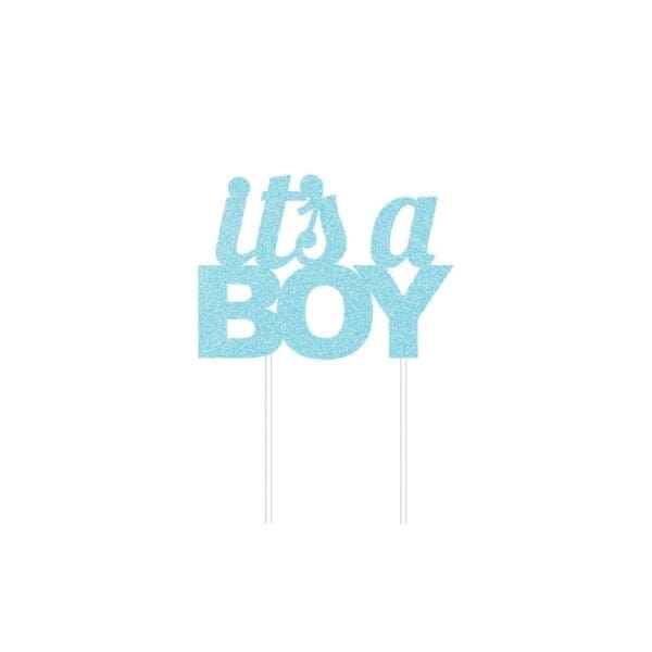 Creative Converting Blue Glitter It'S a Boy Cake Topper - Image 2