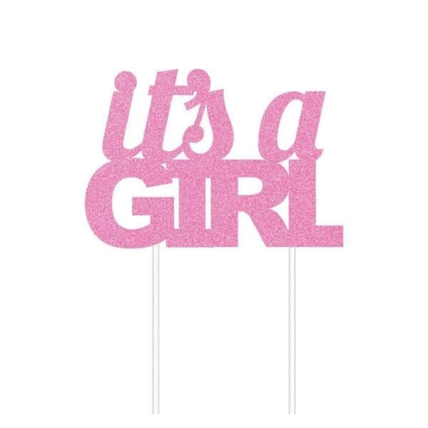 Creative Converting Pink Glitter It'S a Girl Cake Topper