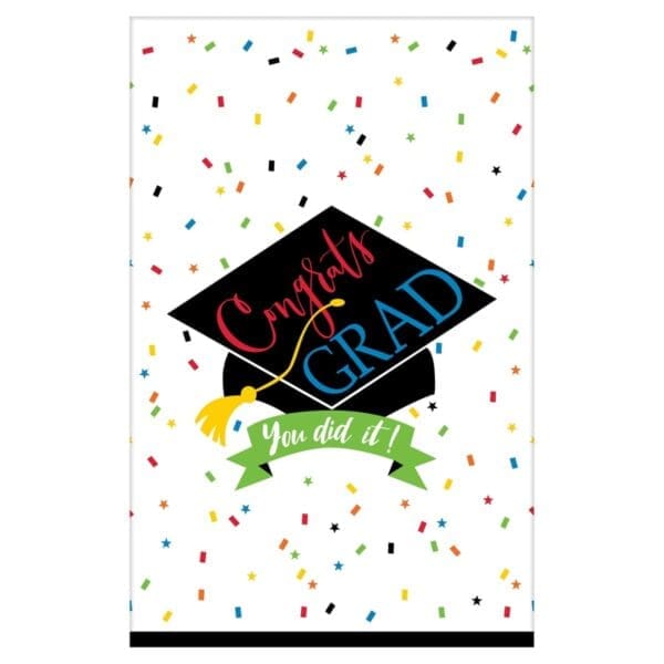 571943 84 X 54 in. 100 Percent Done Graduation Plastic Rectangular Tablecover - Pack of 6