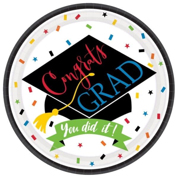 Amscan 100 Percent Done Graduation Paper Plates, 7", Multicolor, Pack of 60 Plates