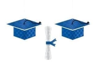 Amscan 290118.105 School Colors Pride Graduation Cap & Diploma Honeycomb Hanging Decorations, Blue - Pack of 2