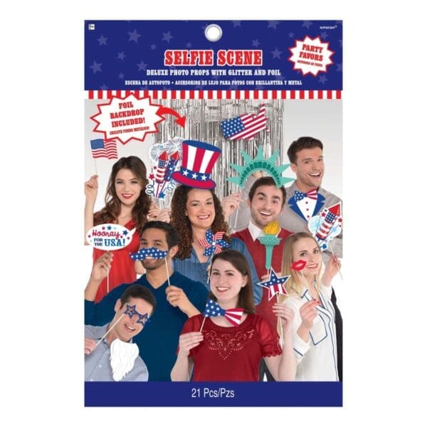 Amscan Patriotic Selfie Scene 21-Piece Photo Prop Kit, Multicolor