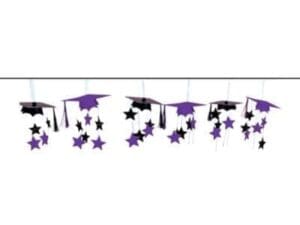 Purple 3D Grad Cap Graduation Garland Decorations