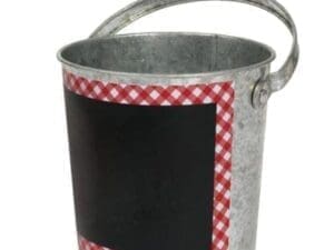 Red Gingham Chalkboard Metal Pail