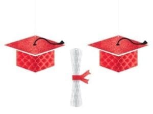 Amscan 290118.4 School Colors Pride Graduation Cap & Diploma Honeycomb Hanging Decorations, Red - Pack of 2