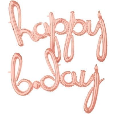 "Happy B-Day" Cursive Balloon Banner, 76" X 27", Rose Gold