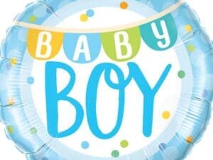 Baby Boy Banner & Dots Round Foil Balloon