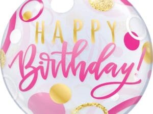 22 Inch Birthday Pink/Gold Dots Single Bubble Balloon