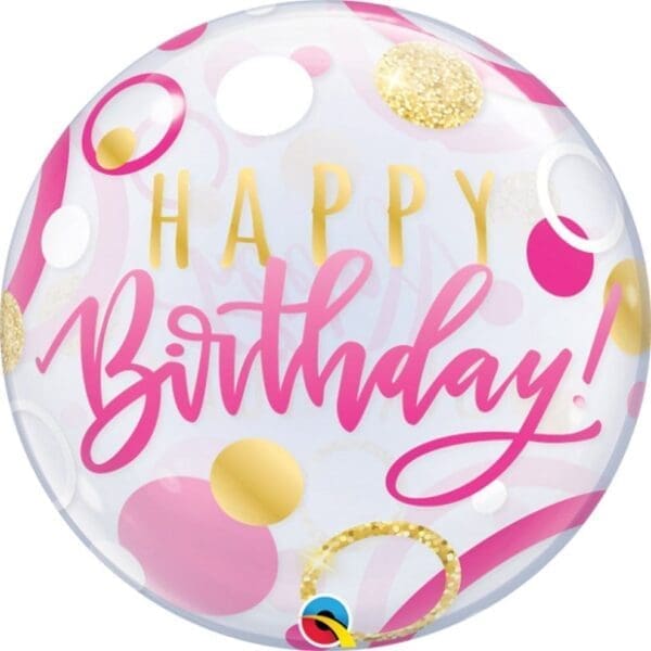 22 Inch Birthday Pink/Gold Dots Single Bubble Balloon