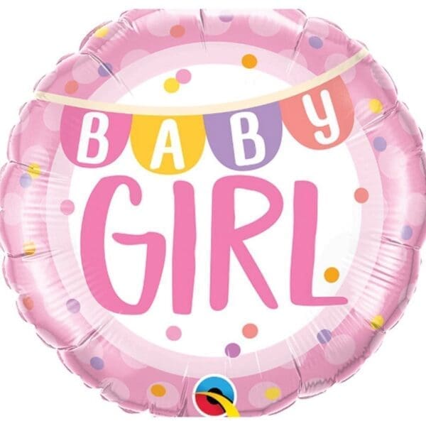 Baby Girl Banner & Dots Round Foil Balloon