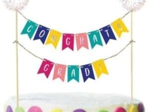 Multi-Coloredcolor Congrats Grad Pennant Banner Cake Decoration