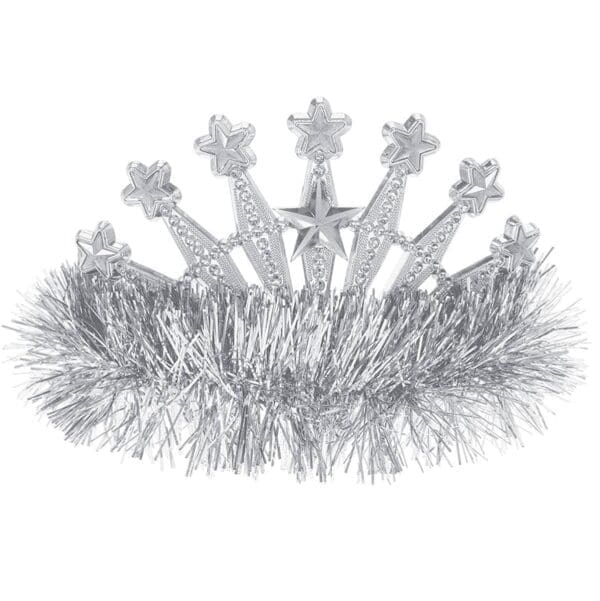 Adult Women's Silver Star Tinsel Tiara Silver